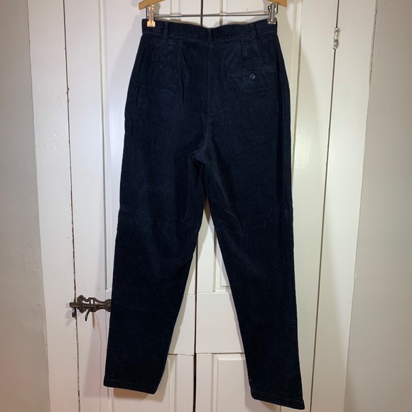 LL Bean Womens 8 Tall Navy Blue Corduroy Pants Pleated High Rise Tapered 229656 - Picture 2 of 9